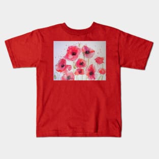 Red Poppy Party Watercolor flower Painting Kids T-Shirt